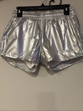 Women's Silver Athletic Shorts with Elastic Waistband